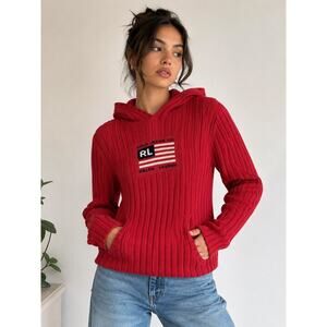 Vintage 90s Polo Jeans Co Ralph Lauren Flag Knit Hoodie Sweater L